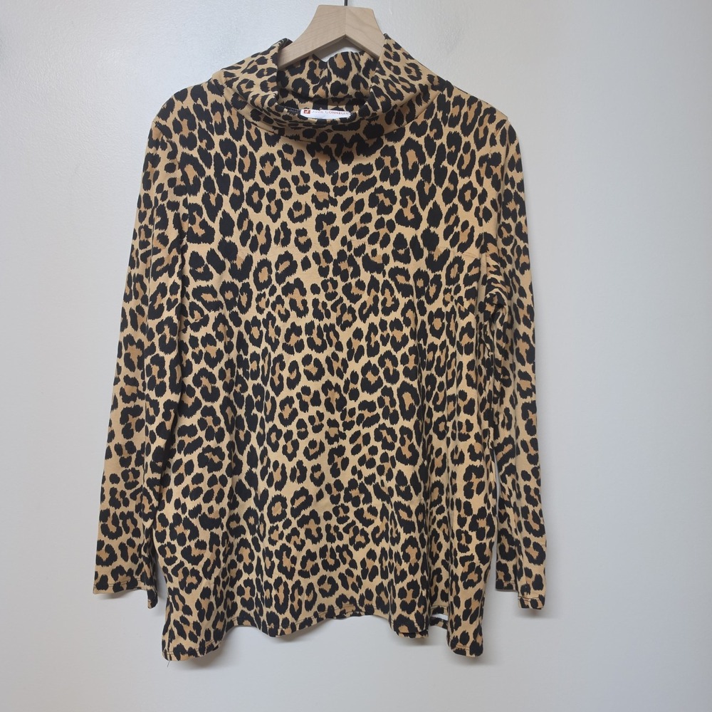 Jude Connally Tan Animal Print Long Sleeve Turtleneck Tunic with Pockets Size XL